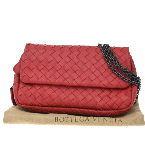 Bottega Veneta Handbags - BOTTEGA VENETA Intrecciato Mini Chain Wallet Shoulder Bag Leather Red 11RF996